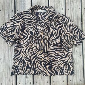 Funky‎ Retro Vintage Zebra Print Button Up by Liz Baker